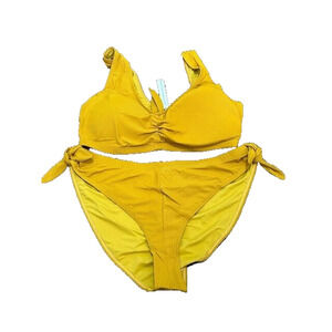 Soncy‎ Sunny Days 2 Piece Swimsuit Ribbed Knit Tie Side Mustard Yellow 18/20 NWT